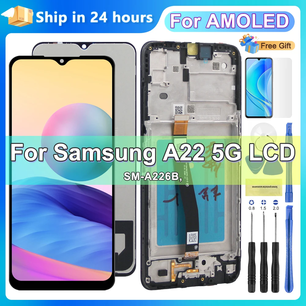 6.6\'\' For AMOLED For Samsung A22 5G A226B LCD Touch Screen Digitizer For Samsung SM-A226B SM-A226B/DS LCD With Frame Replacement