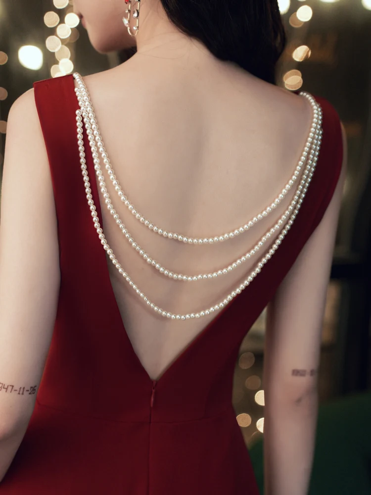 

Красное длинное вечернее платье для женщин, корейский стиль, приталенное, в пол, для свадьбы, официальных мероприятий и повседневной носки