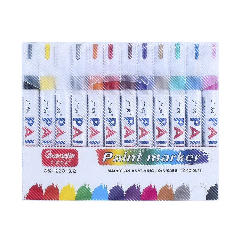 1 Pcs Colorful Permanent Paint Marker Waterproof White Markers Tire Tread Rubber Fabric Paint Metal 12 Colors Paint Marker Pens