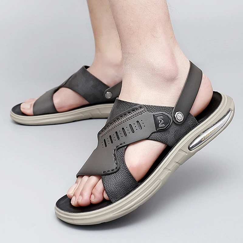 New Summer Beach Sandals Men\'s Comfortable Soft Men Genuine Leather Slip-on Casual Sandals Fashion Men Business Slippers Shoes