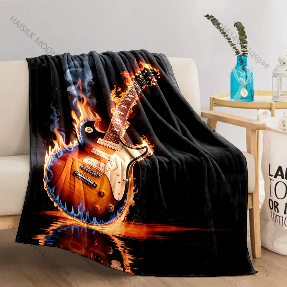 1PC Flaming electric guita Print Adult Children Warm Blankets Home Travel Car Soft Comfortable Suitable for all seasons