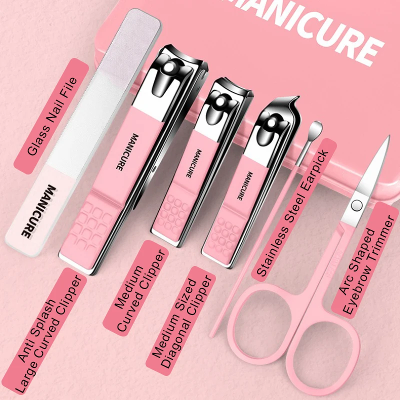 Ensemble de coupe-ongles vert rose avec coupe de sourcils, acier au carbone, boîte de rangement Portable pour voyage, Kit d'ongles