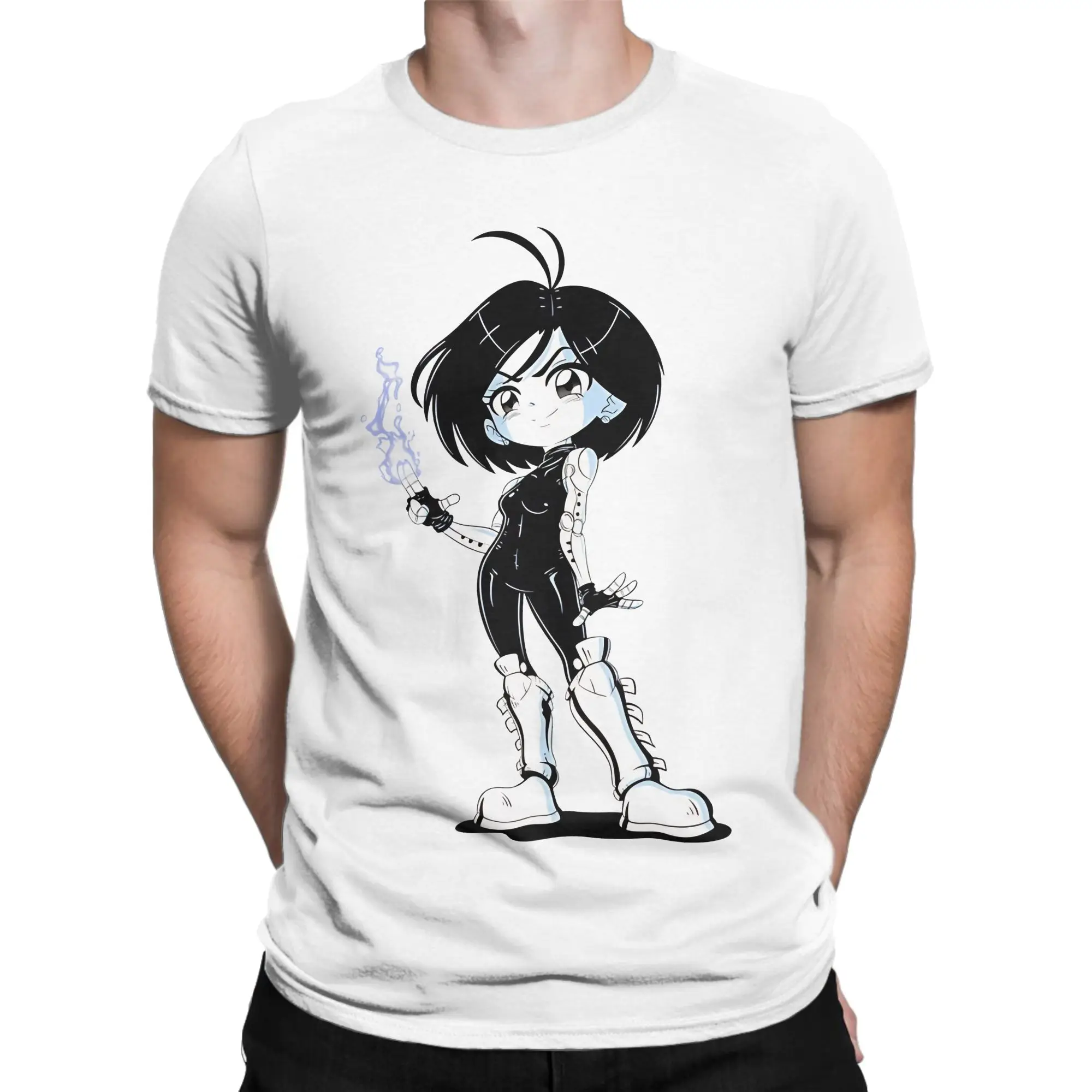 Black And White Anime Classic Battle Angel Alita Funny Graphic 100% Cotton T-Shirt Tops Tees For Men