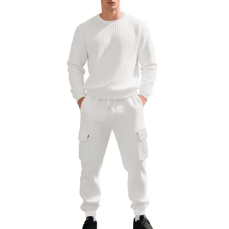 

Осень-зима 202, мягкая жаккардовая толстовка в маленькую клетку, мужской повседневный спортивный комплект, мужская одежда из двух предметов на осень