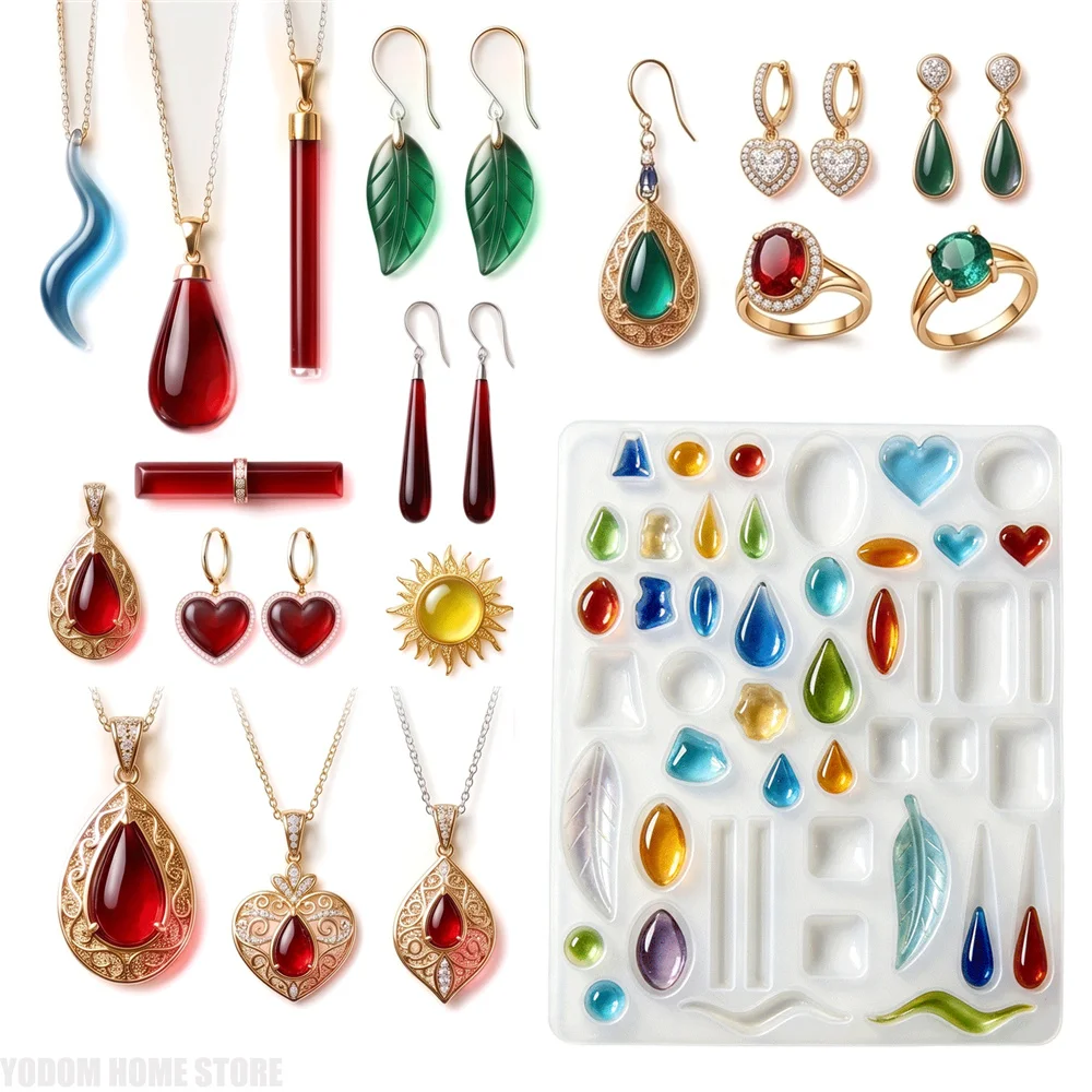 Molde de Silicona para Resina con Forma de Gota de Amor, Hoja Rectangular, Ovalada, Pequeña Gema, para Accesorios de Epoxi, Anillos, Joyas y Adornos