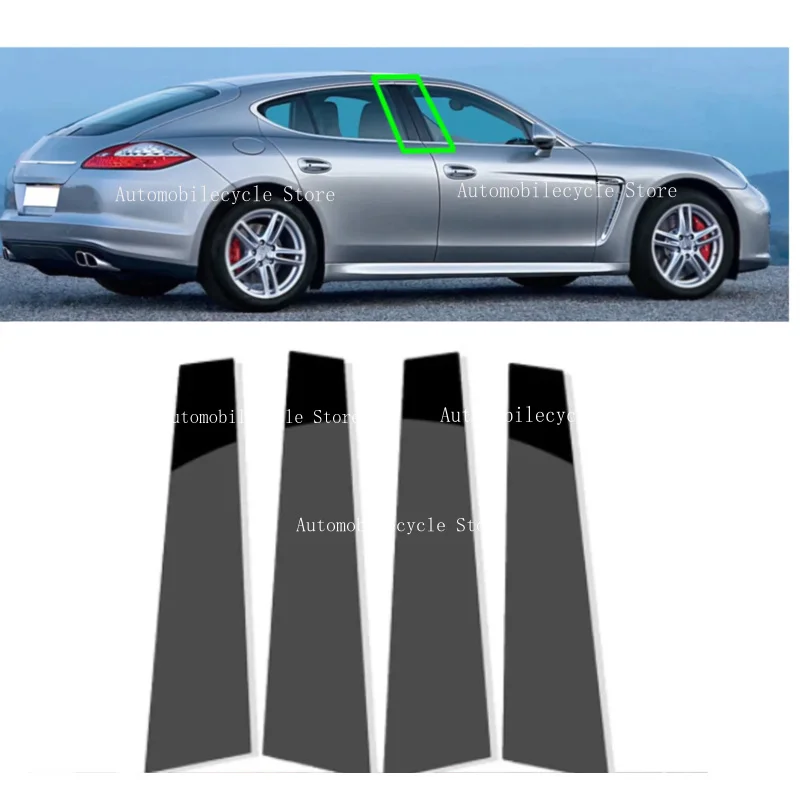 4PCS Glossy Black Pillar Posts Fit For Porsche Panamera 2009-2016 2015 2014 2013 Window Moulding B C Center Sticker Cover