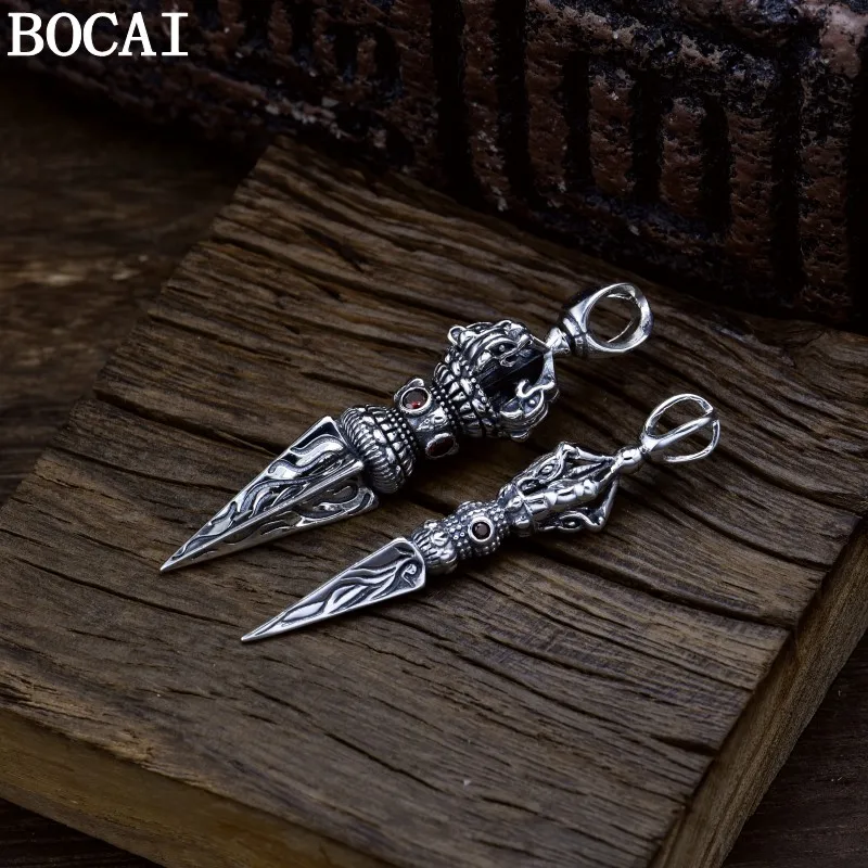 BOCAI New S925 Silver Subduing  Personality Domineering Man Pendant Vajra Pestle Good Luck Jewelry Accessories Selected Gift