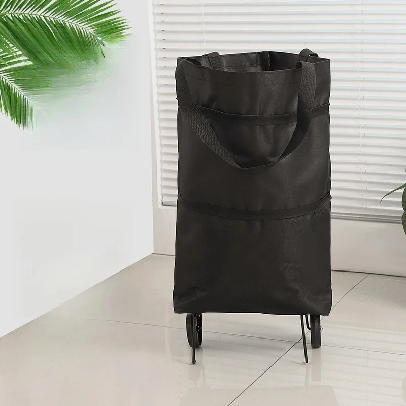 A portable influencer shopping bag, small trolley, foldable lightweight delivery pickup storage bag with wheels