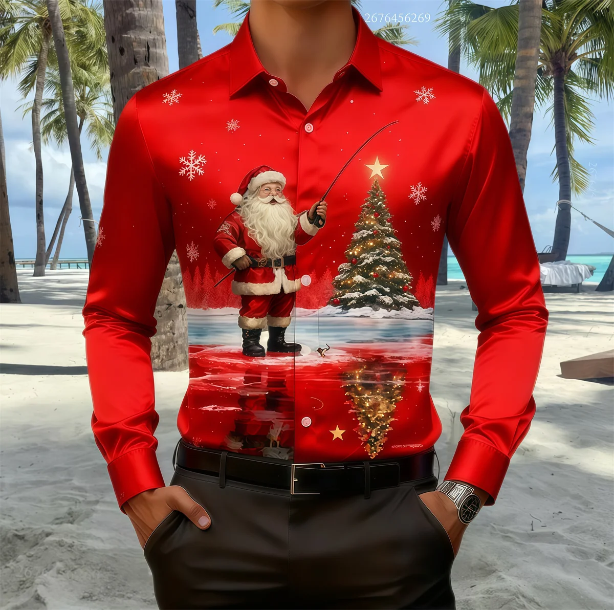 

14-color men's shirt, ultra-high definition Santa Claus shirt, holiday party long-sleeved shirt, fast shipping.