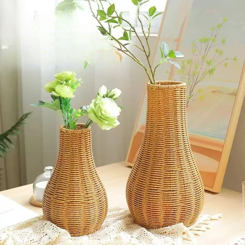 

Handmade Vintage Creative Imitation Rattan Floor Vase Flower Arrangement Flower Tube Home Minimalist Decoration