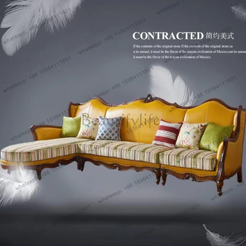 American corner leather cloth all solid wood first layer cowhide sofa princess seat