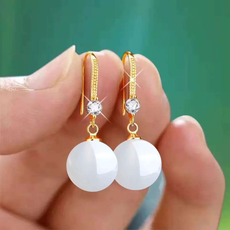 925 Sterling Silver Drop Earrings Inlaid With 5A Zircon Agate, Hotan Jade Women's Earrings Party Wedding Jewelry Accessories