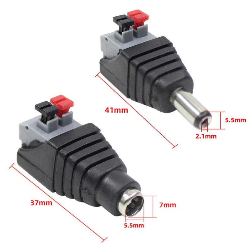 5521 Press Type DC Power Connector 5.5mm x 2.1mm Male Female Power Jack Plug Adapter Socket for CCTV Camera and Led Strip