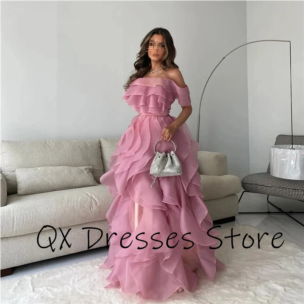 Customized Yipeisha Sexy 2024 Dark Pink Vestido De Shiny Organza Evening Dress Off Shoulder Edge Curl Prom Dress 2024