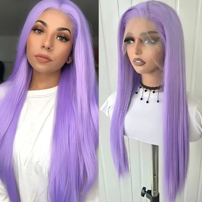 

Long Straight Synthetic Lace Front Wig Glueless Ready to Wear Cosplay Party Light Purple Lace Frontal Wigs for Women