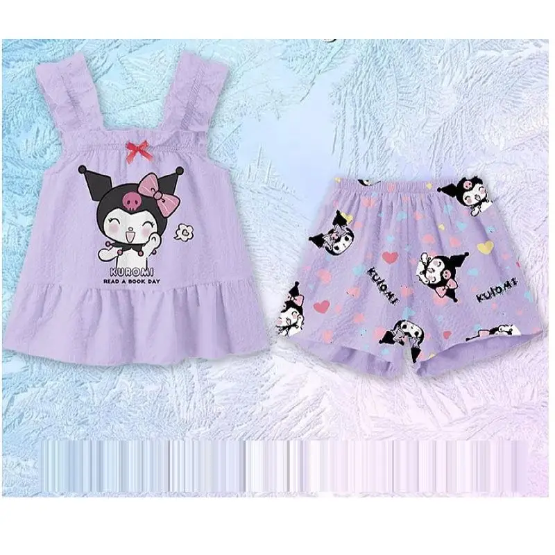 

Sanrio Children Pajamas Kuromi New Style Summer Girls Home Clothing Two-Piece Cartoon Casual Vest Shorts Kawaii High End Gifts