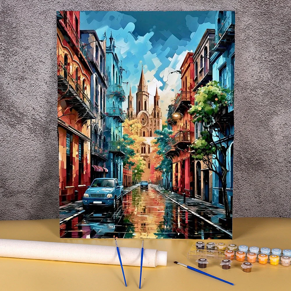 

Painting By Numbers Frameless Rainy City 50x70cm Picture DIY Oil Paints Kits Drawing On Canvas Home Room Decor Wall Artwork