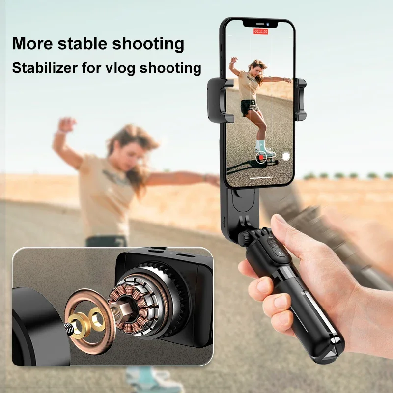 Gimbal Stabilizer Selfie Stick Tripod with Fill Light Wireless Bluetooth Monopod for Samsung Xiaomi IPhone Cell Phone Smartphone