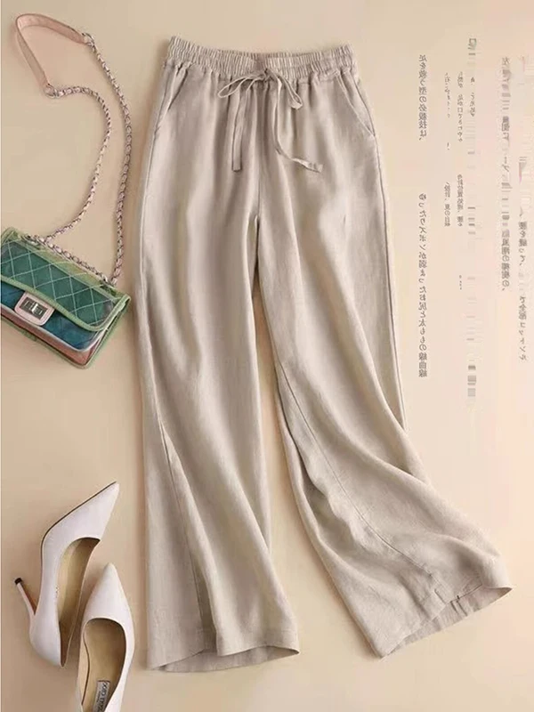 High Waist Wide Leg Cotton Linen Pants Women's Summer New Style Thin Loose Slimming Casual Trousers Korean Version  Color