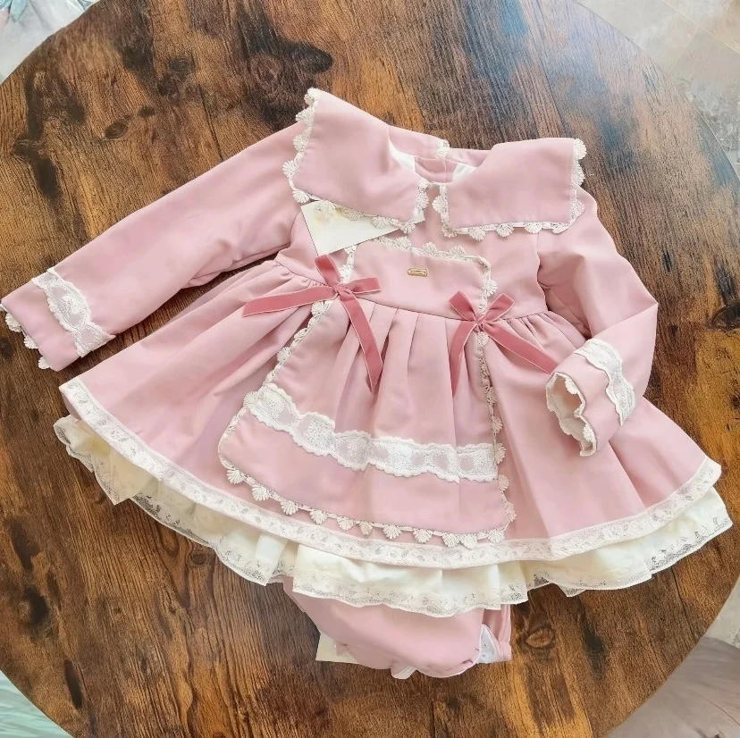 

0-8Y Baby Girl Autumn Winter Pink Vintage Princess Dress for Birthday Photography Holiday Eid C332