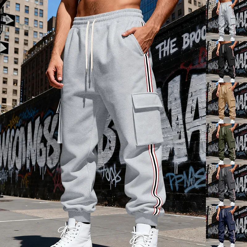 

Men's Heavyweight Fleece Sweatpants American Autumn Winter Warm Outdoor Sports Workwear with Woven Straps Retro Loose Fit
