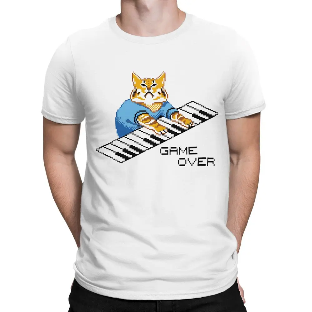 Keyboard Cat Game Over T-Shirt, Men's Graphic T Shirts Retro Streetwear High-quality Crew-neck Short-sleeved Men's T-shirt