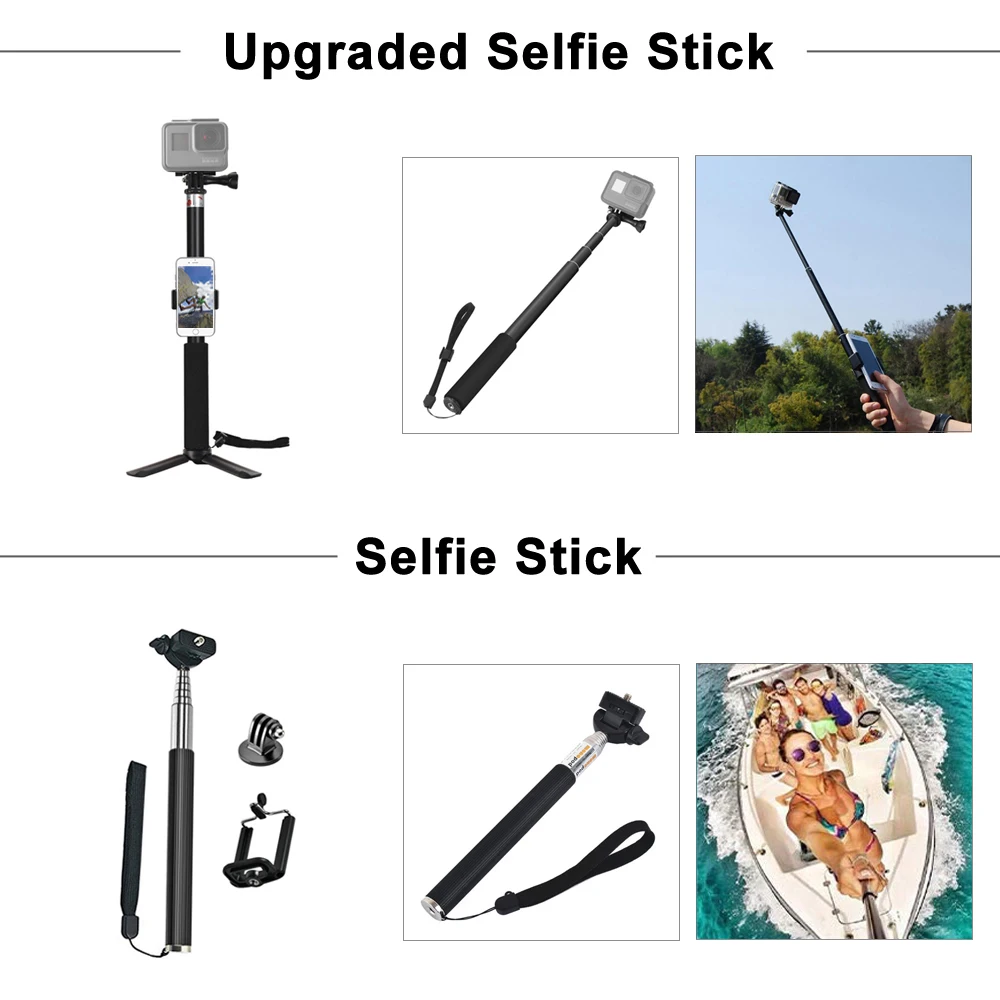 مجموعة ملحقات DuoDton لـ GoPro لـ Go Pro Hero 13 12 11 10 9 8 7 6 5 4 حامل أسود لكاميرا DJI Insta360 لكاميرا الحركة Sjcam