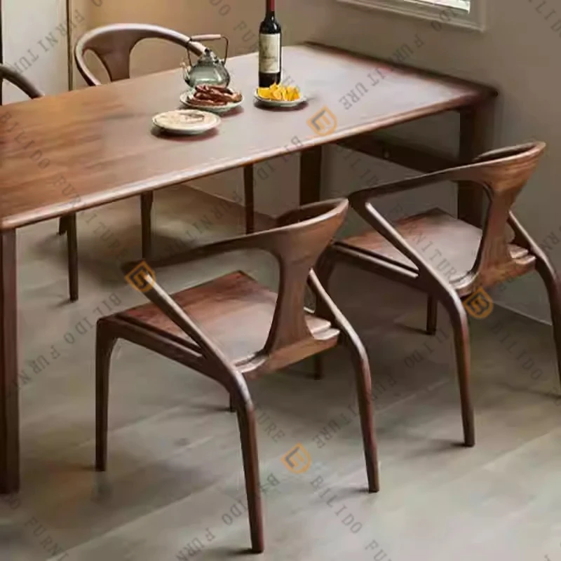 

-Скандинавский стул из черного ореха для гостиной, подлокотник, кожаный стул для столовой, обеденный стул из массива дерева, можно настроить