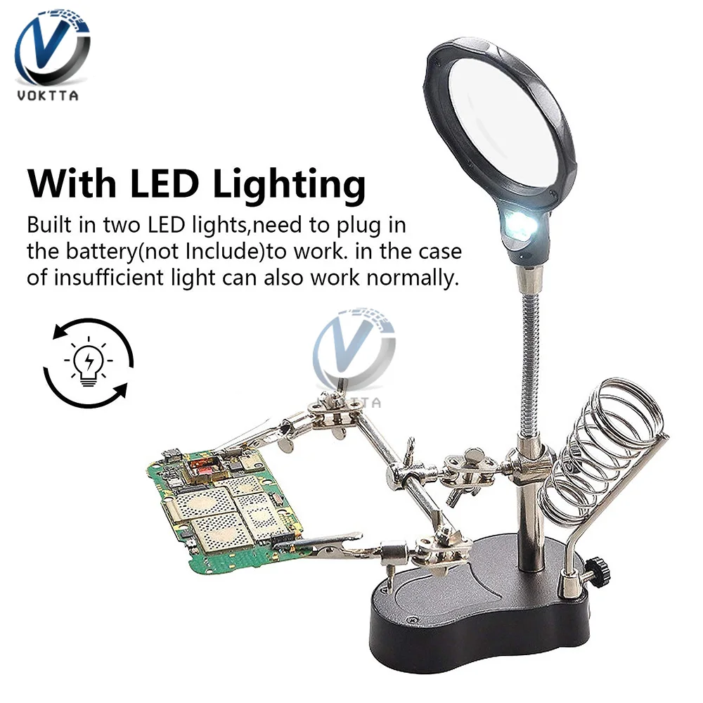 3.5X 5X 12X เชื่อมคลิปเสริมแว่นขยายเดสก์ท็อปผู้ถือเหล็กบัดกรี Circuit Board เชื่อมแว่นขยายวงเล็บเครื่องมือ