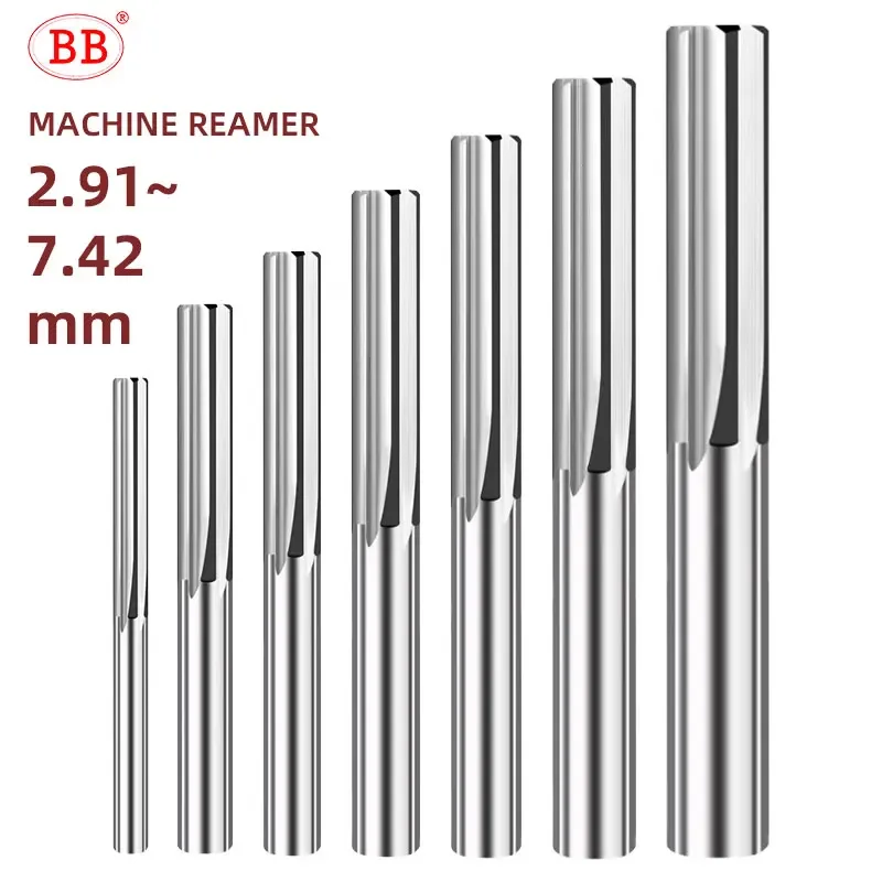 Alesatore per macchina BB 2,91 mm ~ 7,42 mm Flauto dritto in carburo solido Tolleranza non rivestita Mandrino Taglierina per metallo CNC per alluminio