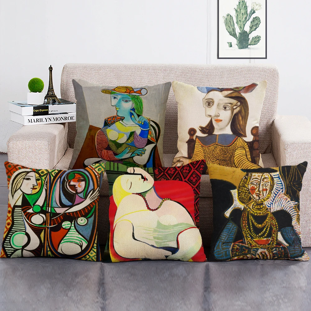 

Picasso Oil Painting Decorative Throw Pillow Case Abstract Style Cushion Cover for Home Sofa Decor 45x45cm