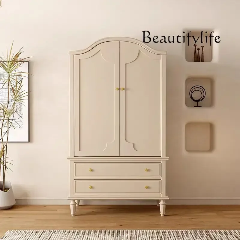 

Solid wood wardrobe French cream double door wardrobe simple small apartment locker room wardrobe