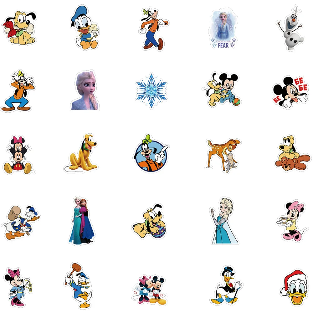 10/30/50pcs Disney Mixed Cartoon Micky Mouse Princess Stickers Decals Laptop Notebook Phone Suitcase Decoration Sticker Kids Toy