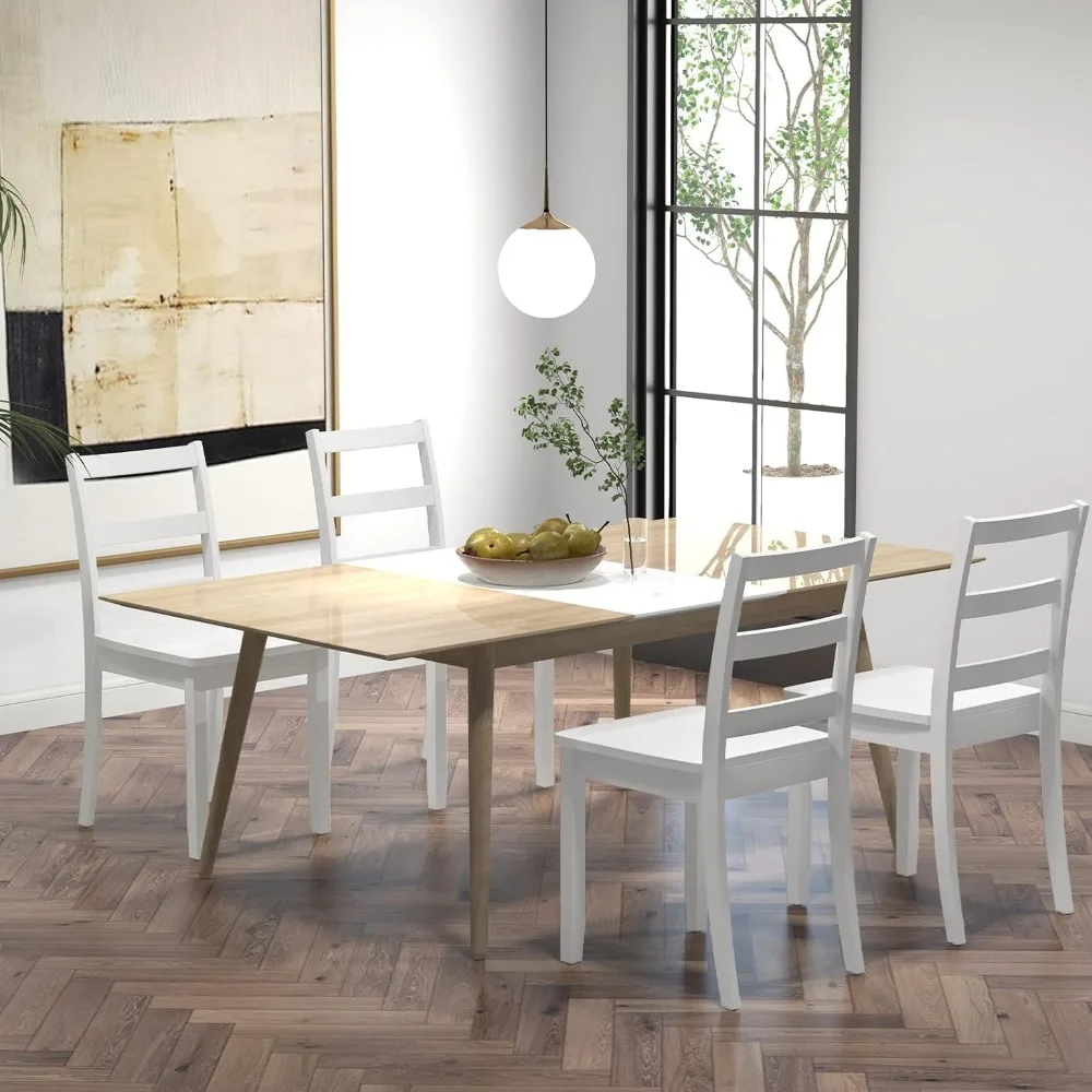 

A Set of 2 White Wooden Armless Kitchen Chairs with Solid Rubber Wooden Legs and Non Slip Foot Pads for Wooden Dining