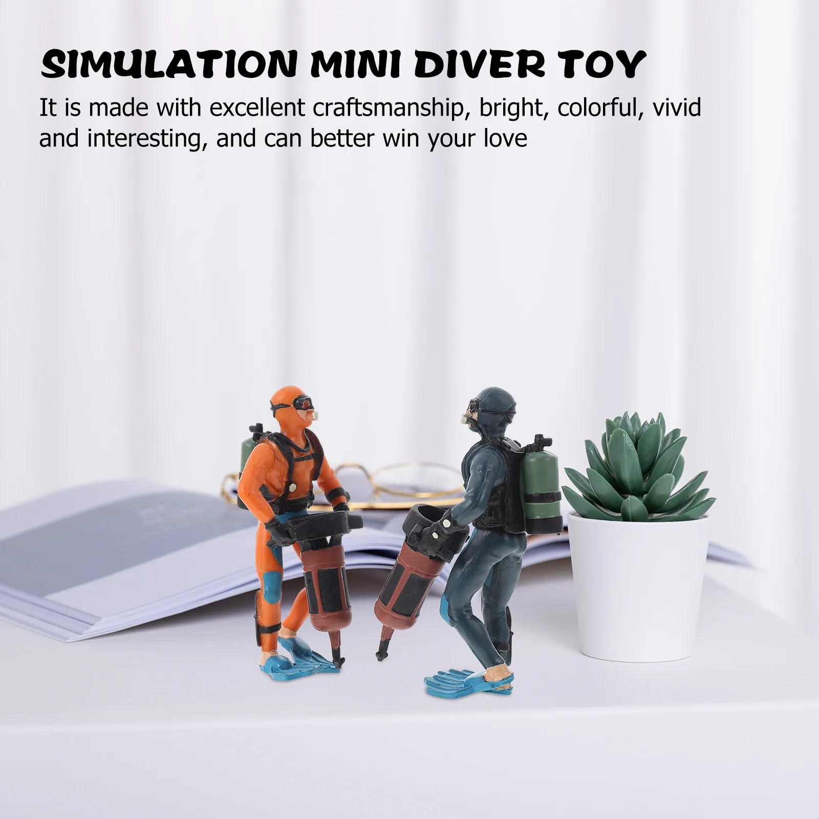 

2Pcs Durable PVC Diver Ornament Realistic Simulation Landscape Adornment Early Learning Desktop Decor Diver Figurine