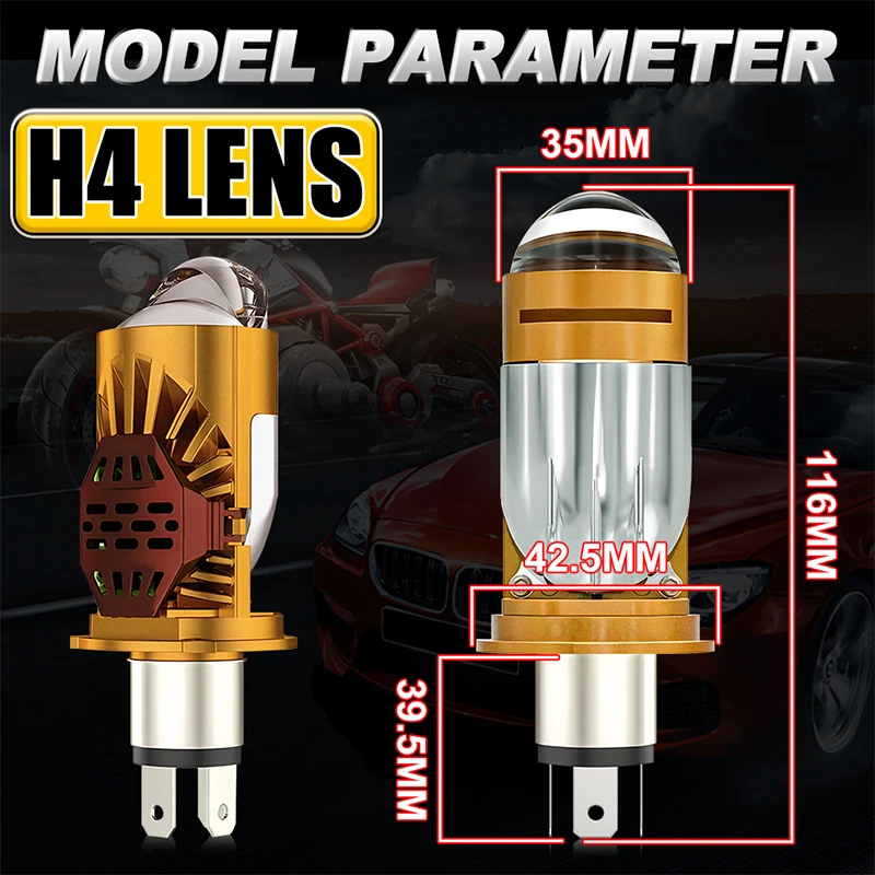 Bi LED H4 Projector Lens High Low Beam Car Bulbs Canbus H4 LED Auto Motorcycle LED Lamps With Lens Turbo Perfect Cut-off Line