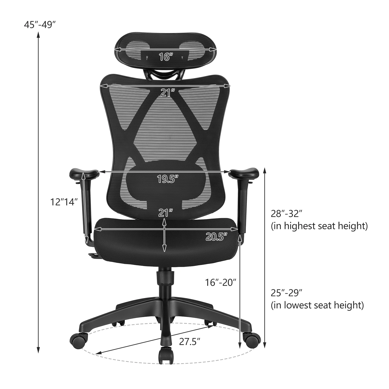 Reclining Mesh Office Chair Swivel Chair w/ Adjustable Lumbar Support