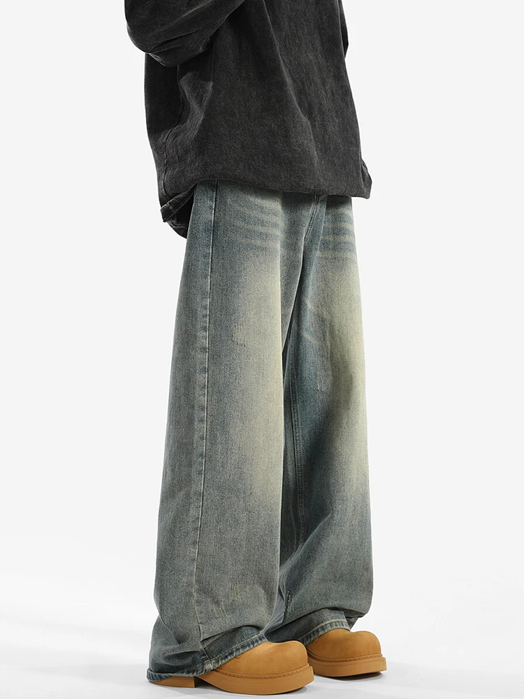 

Новые мужские свободные прямые джинсы на весну-осень в американском ретро-стиле, широкие брюки-палаццо, модные уличные брюки M-образного кроя