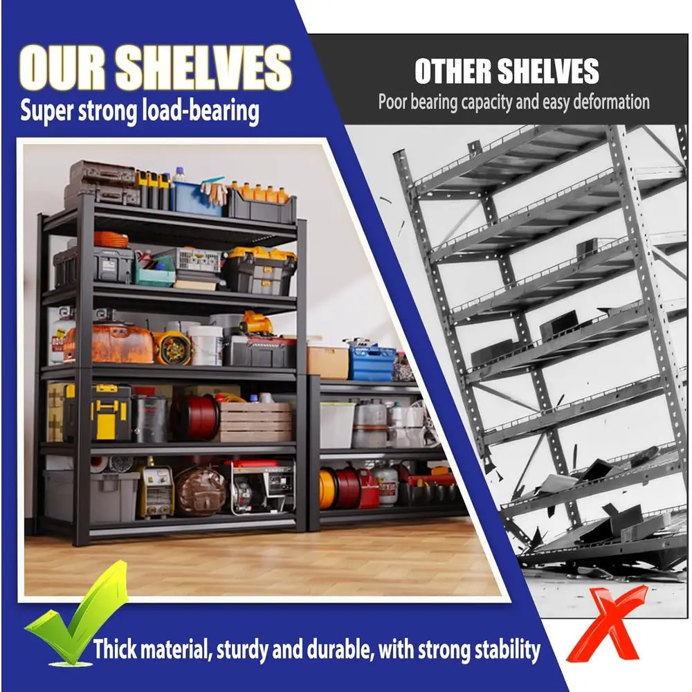 71 Heavy-Duty 5-Tier Metal Shelving Unit - 3000 lbs Capacity, Adjustable Storage Rack for Garage, Warehouse, Pantry