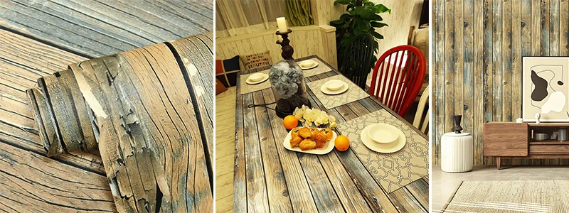 Retro-Tapete mit Kunstholzmaserung zum Abziehen und Aufkleben, selbstklebende Tapetenrolle aus Holzbrett, abnehmbare Vinyl-Wandverkleidung für Restaur – Detail 1