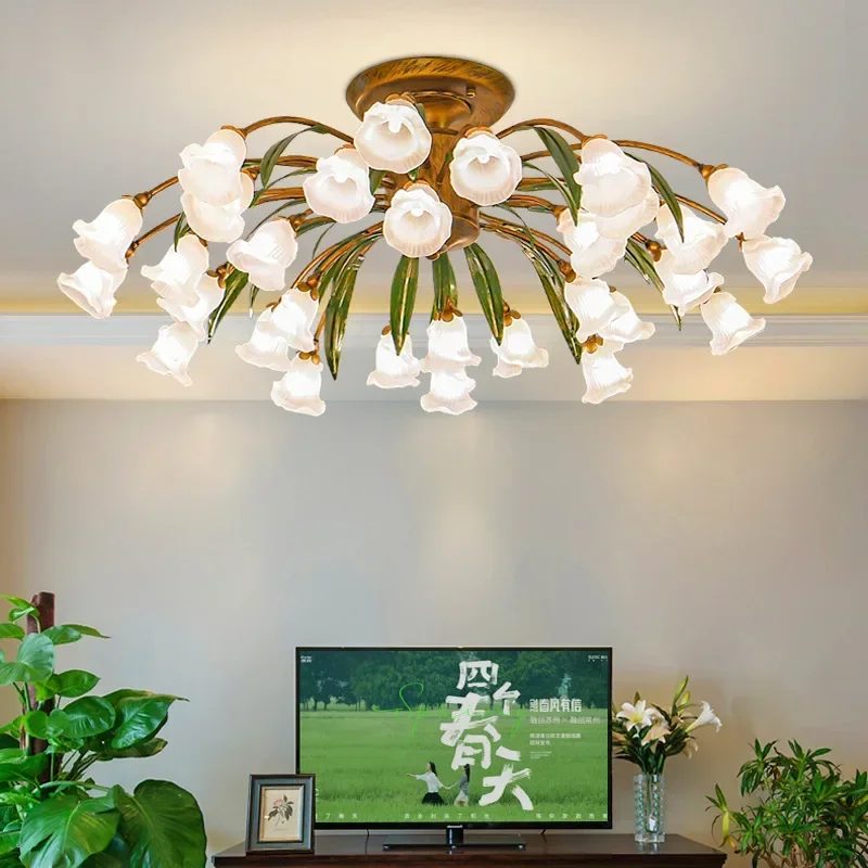 SANDYHA European Style Parlor Ceiling Lights Romantic Rustic Creative Flowers Design LED Lamps for Bedroom Study Home Decoration