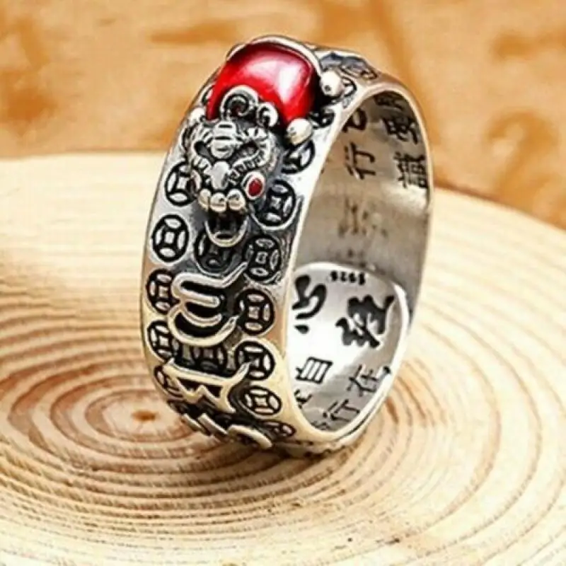 Old Tibetan Buddhism Tibet Silver Handcarved Six Characters Mantra Ring