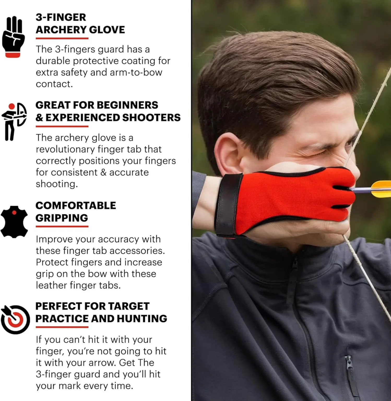 1PCS Bogenschießen 3 Finger Handschuh Gym Einstellbare Hand Schutzfolie Nylon Atmungsaktive Outdoor Bogenschießen Schießen Handschuh Sport Zubehör – Detail 11