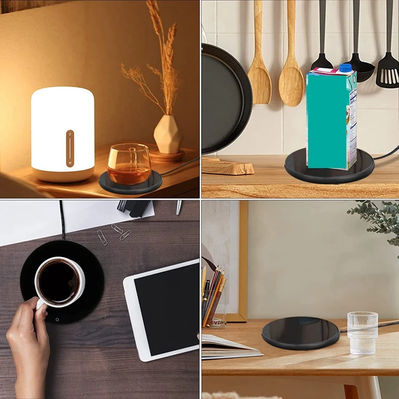 Vidro elétrico do aquecimento do USB com rolamento do aquecimento, copo de café, leite, água termostática, DC 5V, secretária de escritório, casa, preto