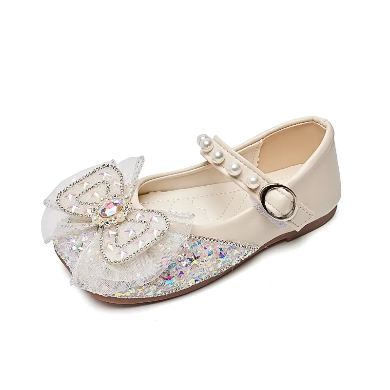 Scarpe da principessa con paillettes per ragazze primavera e autunno estate nuove scarpe singole per bambini medi e grandi per ragazze scarpe da principessa con fiocco