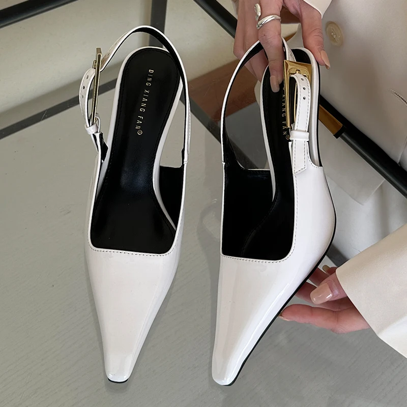 Fashion Slingback Metal High Heels Pumps Shoes For Women New In 2024 Buckle Strap Female Pointed Toe Footwear Ladies Heels Shoes