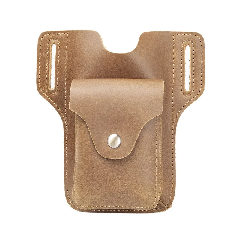 Men's leather wallet for mobile phone, retro top-grain cowhide, outdoor sports, construction site work, tactical pants waist bag