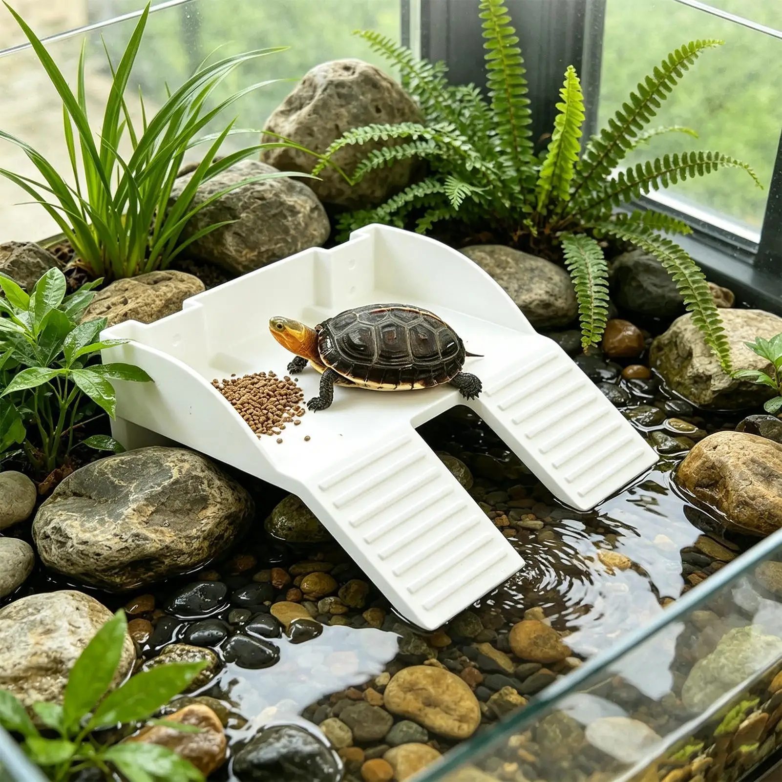 

Turtle Tank Accessories With Food Holder Ramp Aquarium Decor Basking Area For Turtle Tank For Climbing Enrichment Resting