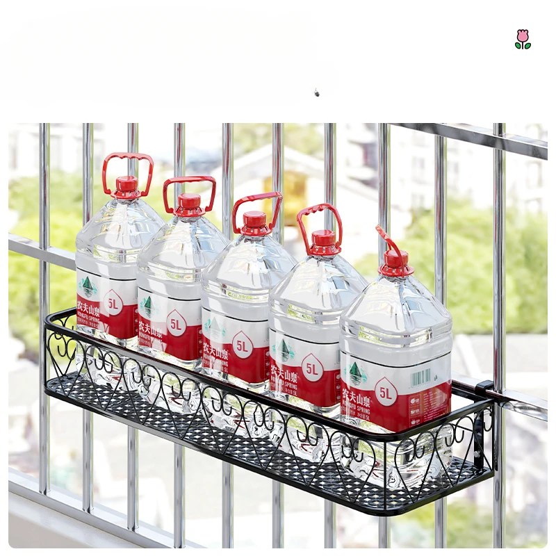 Balcony Flower Stand Wrought Iron Railing Multi-layer Hanging Flowers Pot Rack Wall Green Radish Succulent Plant Shelves