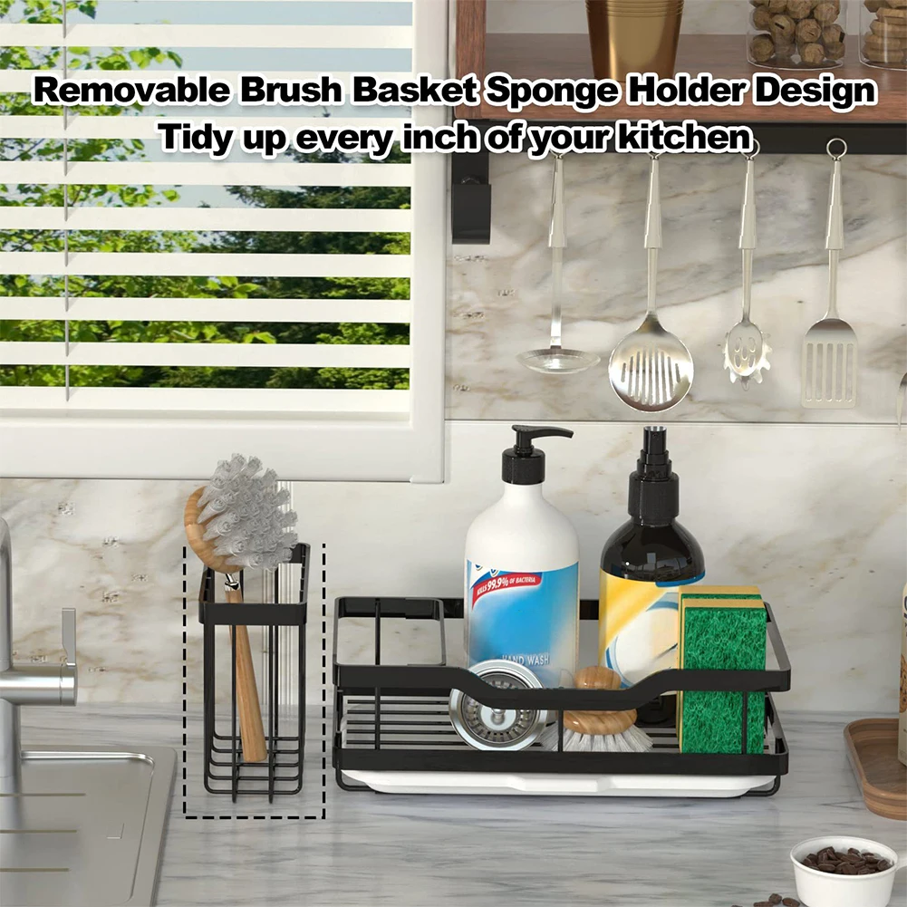 Kitchen Sink Drain Tray Sponge Holder Rag Storage Rack Home Bathroom Shampoo Rustproof Iron Drying Rack Hand Liquid Soap Shelf